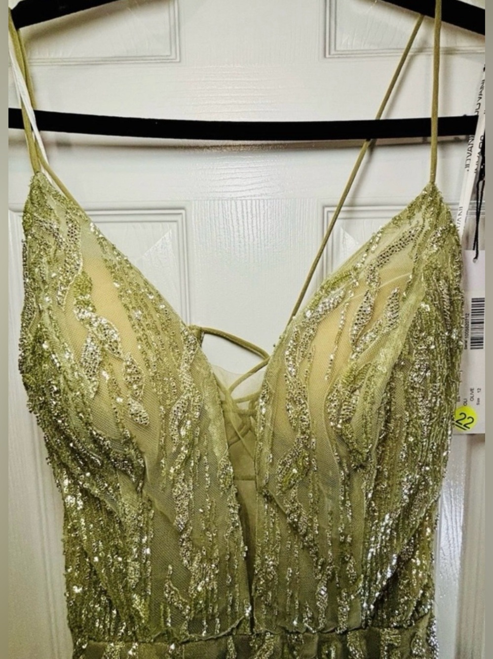 NWT JOVANI Sz 12 Olive Back Zip Lined Sm Train #39292 - Picture 3 of 13